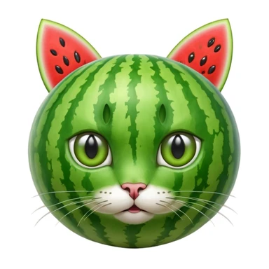 Cat watermelon- a watermelon with.   eyes and ears of a cat in the color green, like a watermelon sticker