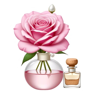 a beautiful aesthetic single rose in white and pink with an ivory bow and a pearl white perfume bottle with a white daisy on the cork sticker