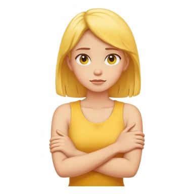 A emoji yellow girl and her arms crossing while grabbing her neck sticker