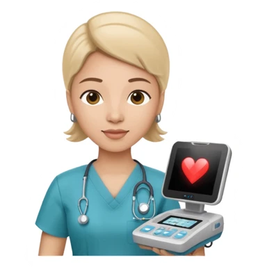 Cardiac sonographer with Philips ultrasound machine sticker