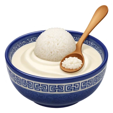 glutinous rice flour rice ball in ceramic chinese bowl and spoon sticker