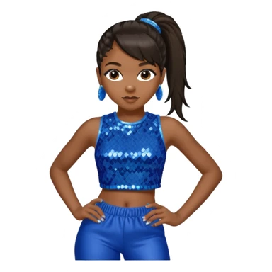 Left Eye from TLC with long dark brown ponytail hair, blue sequin crop top and pants sticker