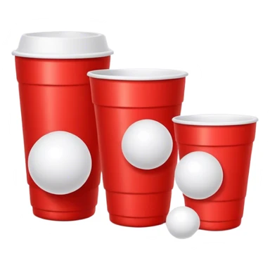 a couple red cups and 1 white ping pong ball sticker