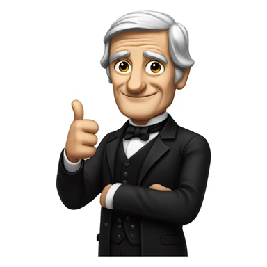 Ralph Waldo Emerson with thumbs up with a little frown and black clothes sticker