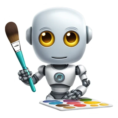 cute robot holds a palette with paints and a brush sticker