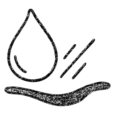 hand-drawn outlined icon of a water droplet sliding on glossy black paint, subtle repellent effect with lines, clean and modern sticker