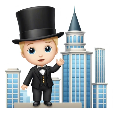 Baby in a top hat on a tall building sticker