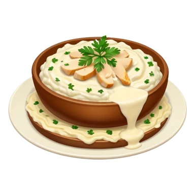 chicken slices with alfredo sauce and mashed potatoes on the side sticker