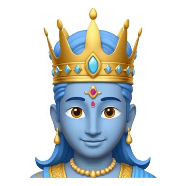 Hindu god Vishnu portrait, head and shoulders only, blue skin, golden crown, sacred jewelry, peaceful smile, divine aura, 3D cartoon, mobile game icon style, clean background, no text, no watermark
 sticker