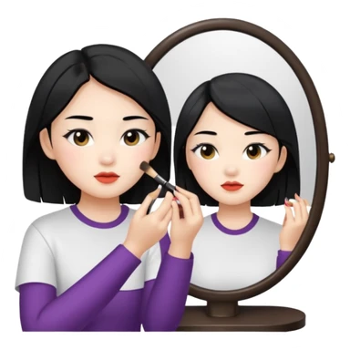 A chinese girl is prettying herself in front of mioor sticker