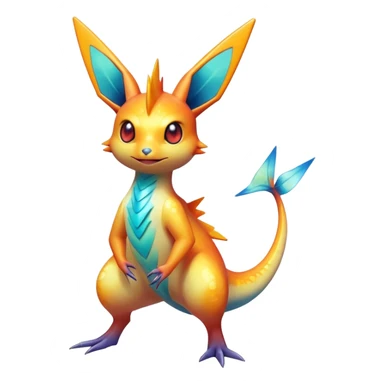 Colorful Shiny Exotic Victini-Salandit-Aurorus-Fakémon-hybrid-creature (full body)  sticker