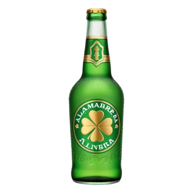 Create a green beer bottle based on the brand Alhambra. No sticker, the name is shown in the bottle in relief. Really cold sticker