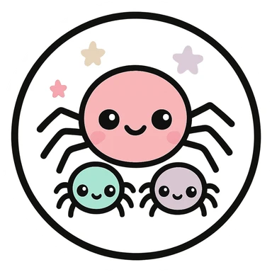 little alchemy style icon
subject: spider family
border: medium-black
shape: round, circular
background: white
style: full color fill with medium black outlining sticker