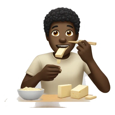 black person eating tofu sticker