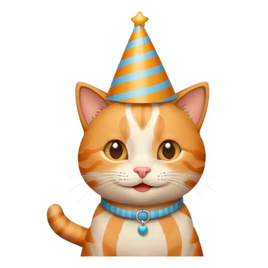 happy cat with a striped birthday hat sticker