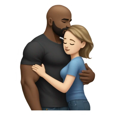 Curvy White brunette kissing muscular black bald man with beard sticker