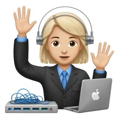 system administrator waving with a server behind sticker