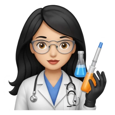 doctora con gauntes y marallilas e insumos lavoratorio pelo negro largo triguella sticker