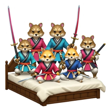 4 animaux samurai sur lit sticker
