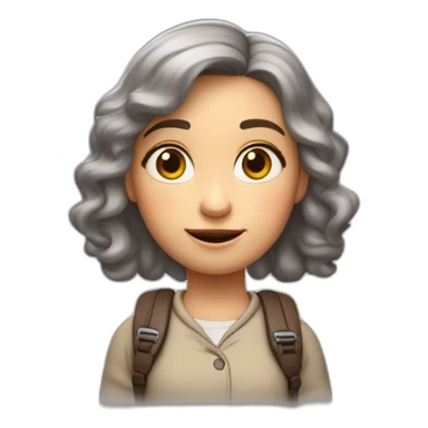 Estilo pixar, niña de ocho años de edad, de pelo rubio liso con las puntas rizadas, ojos marrones, con una mochila del colegio sticker