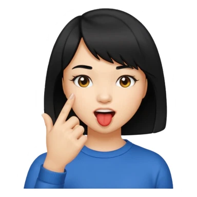 Chicas con pelo negro y corte bob haciendo que se muerde uno de sus dedos de manera picara, puedes hacer que se muerda el dedo sticker