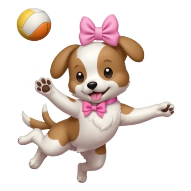 girly dog with a pink bow jumping in the air to catch a ball sticker