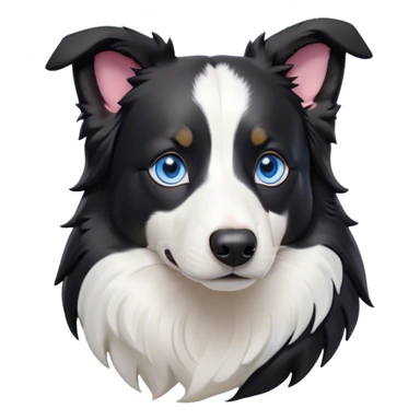 Cinematic Noble Border Collie Portrait Emoji, Poised and regal, with a lean, athletic build and a sleek, well-groomed black and white coat, piercing blue eyes, Simplified yet sharp and sophisticated features, highly detailed, glowing with a soft, dignified glow, high shine, intelligent and agile, stylized with an air of precision, focused and attentive, soft glowing outline, capturing the essence of a watchful and determined herder, so majestic it feels as though it could sprint out of the screen with effortless authority! sticker