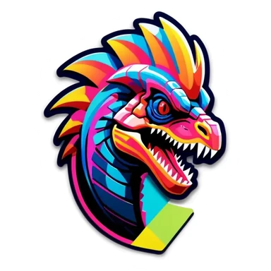 Synthwave dilophosaurus head logo sticker