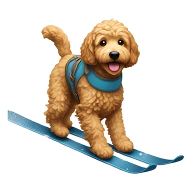 Golden doodle skiing down mountain  sticker