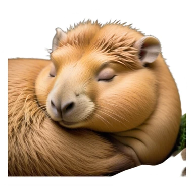Meme-Worthy Cute Sleeping Capybara Portrait Emoji, Head resting peacefully with a contented smile, showcasing luxuriously soft, fluffy fur and a characteristic capybara head with a broad snout and small, gentle ears, with eyes gently closed in serene slumber, Simplified yet hilariously adorable features, highly detailed, glowing with a soft, drowsy natural light, high shine, relaxed and utterly lovable, stylized with an air of playful laziness, bright and heartwarming, soft glowing outline, capturing the essence of a sleeping capybara that feels destined to become the next viral sensation of adorable rest! sticker