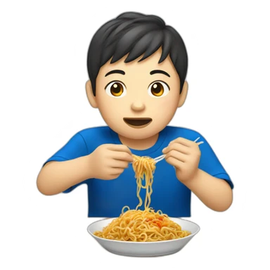 chinese boy eating chow mein sticker