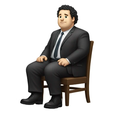 Make a white very fat guy sitting down wearing a suit and boots and he has curly black hair  sticker
