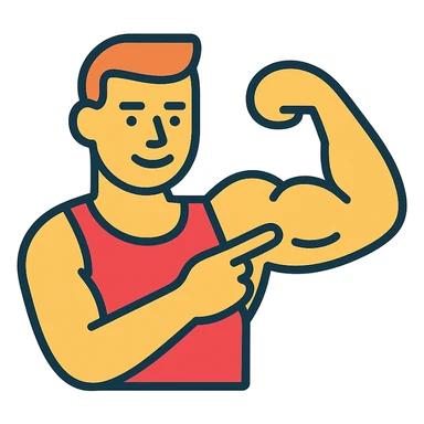  a very strong sportsman boasting his huge arm muscles. Pointing to them. sticker