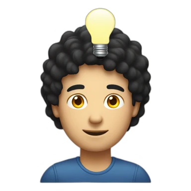 A white man with short black hair working on a laptop with a lightbulb above his head sticker
