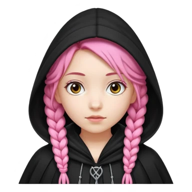 pink braids hair kid girl, white skin, wear black cloak sticker