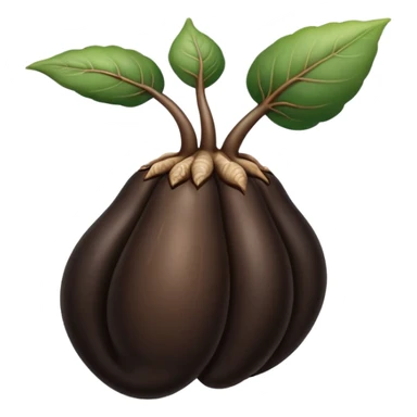 A realistic illustration of black ginseng root (heuksam) in the style of iPhone emoji: glossy dark brown-black color, smooth gradient shading, subtle texture details on the root surface, elegant natural curves, clean simple shapes, no outlines, slight 3D depth, high-quality digital illustration.
 sticker