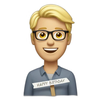 white guy with blond hair with glasses and a sign named Happy Birthday sticker