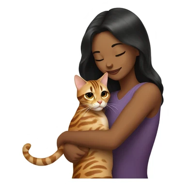 Beautiful black-haired woman hug a Bengal cat sticker