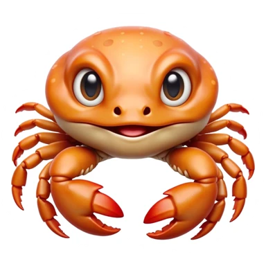 Cinematic Cute Baby Crab Portrait Emoji, Head tilted playfully and inquisitively, featuring an adorably small form with a delicately patterned carapace, round, sparkling eyes, and tiny, endearing pincers, Simplified yet irresistibly adorable features, highly detailed, glowing with a warm, friendly coastal glow, high shine, affectionate and lively, stylized with a touch of seaside whimsy, soft glowing outline, capturing the essence of a mischievous yet loving baby crab that seems as if it could pinch its way out of the screen into your arms! sticker
