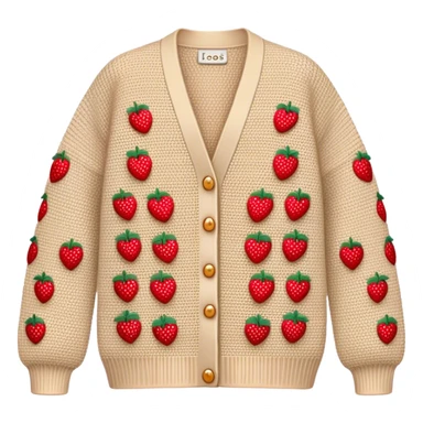 beige crocheted cardigan embroidered with small strawberries sticker