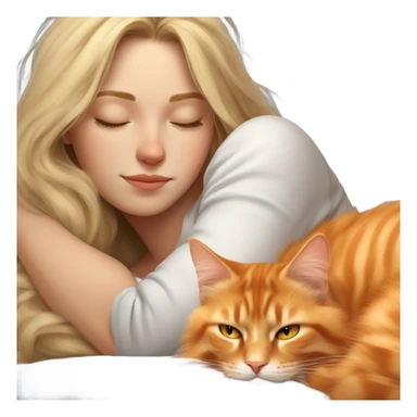Blonde girl sleeping with her orange maine coon  sticker