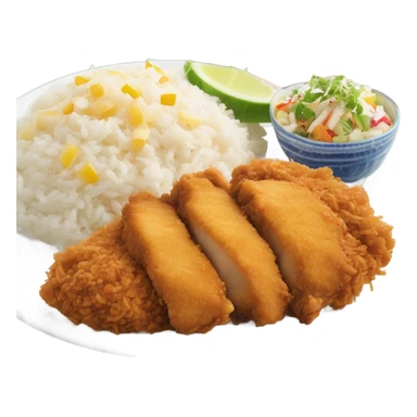 Hawaiian chicken katsu with white rice and Hawaiian Mac salad on plate sticker