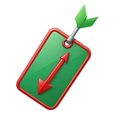 Tag vermelha com uma flecha pra cima verde do lado sticker