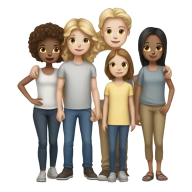 family of 5, 2 girls, 1 boy, 2 cats, white skin sticker
