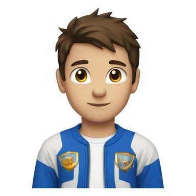 A young boy with short brown hair and brown eyes wearing a blue sonic the hedgehog shirt
 sticker