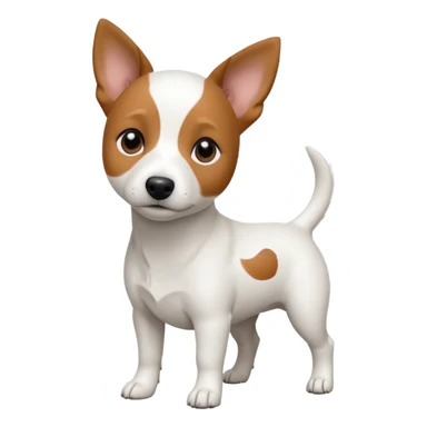 a fully white jack russell the size of a kelpie with a half white face sticker