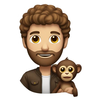 brown haired man with beard holding a monkey sticker