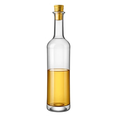 tall straight-sided clear bottle with long neck filled with transparent white rum, neutral or blank label, metallic screw cap or cork, colorless strong liquid, no branding or garnish, soft lighting, emoji scale sticker