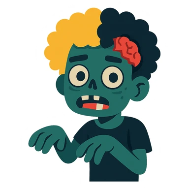 African American zombie boy with half blonde half black Afro hairstyle and black shirt sticker