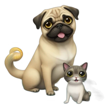Pug and mermaid cat sticker